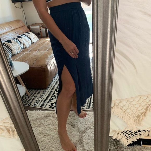 Silky blue slit midi maxi skirt - Picture 3 of 12